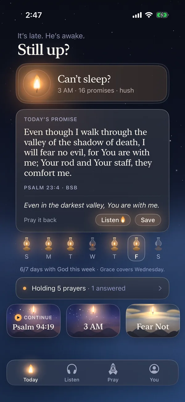 Today at night: Can't sleep?, today's promise and the week's lamps